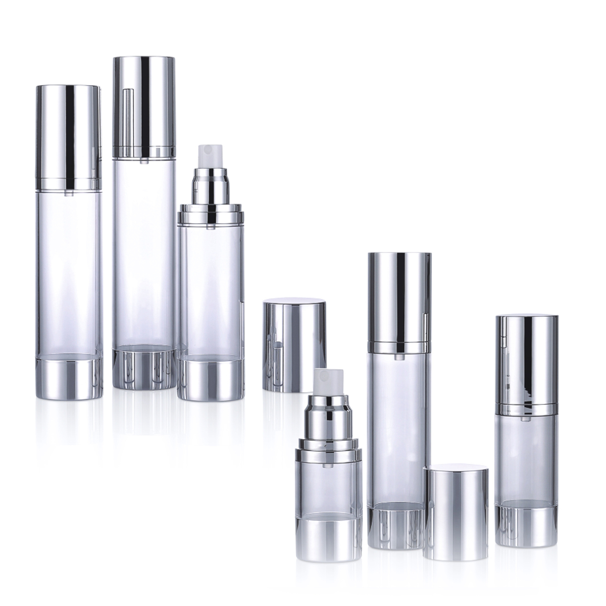 15 ml 30 ml 50 ml 80 ml 100 ml 120 ml luksusowy przezroczyste kosmetyczne kosmetyczne butelkę pompy z lotonką z srebrną czapką L04