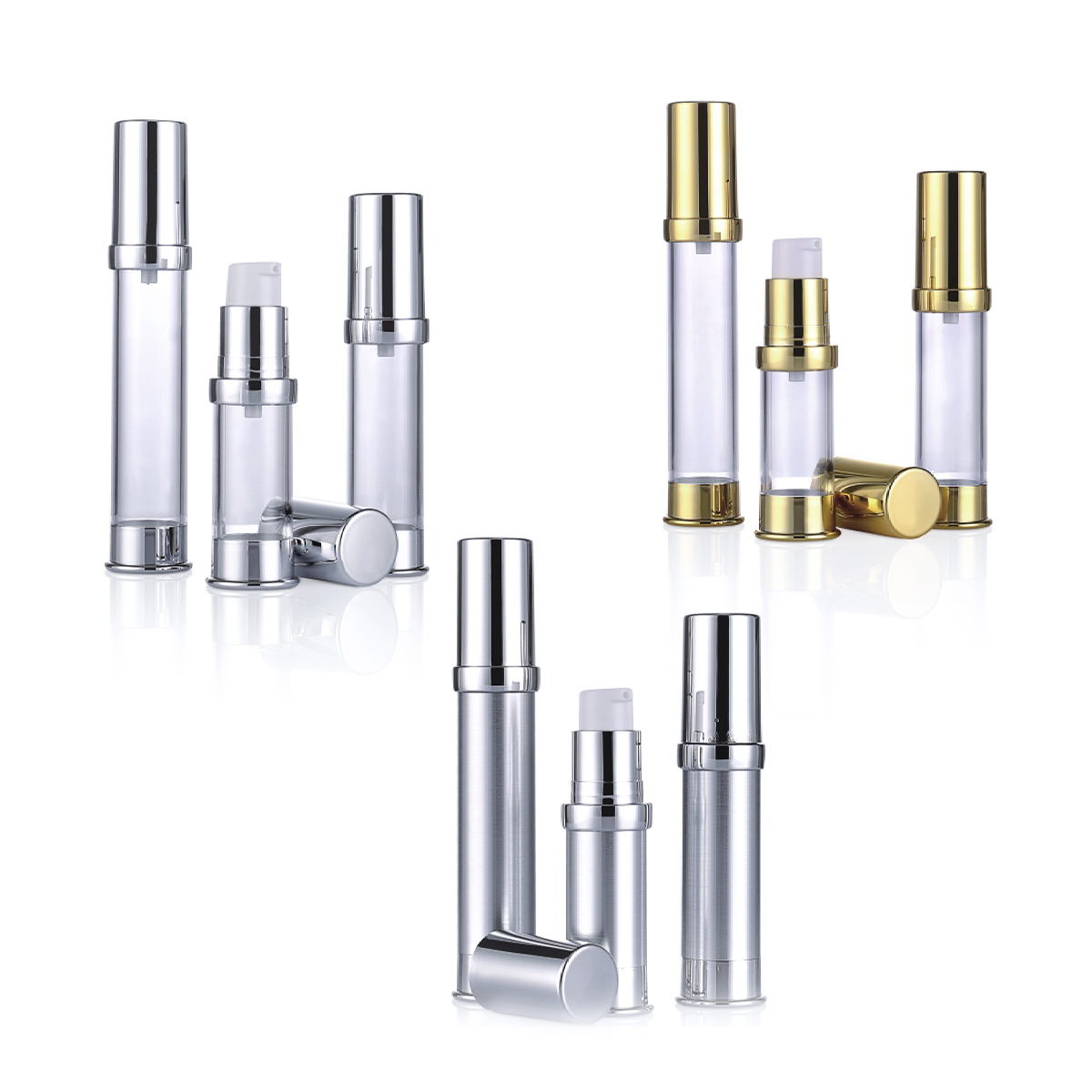 15 ml 20 ml 30 ml złoty srebrny plastikowy plastikowy mały balsam bez powietrza butelka pompy do próbki L09